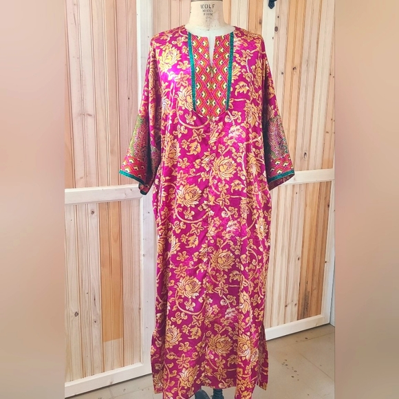 Vintage Oscar de La Renta Satin Caftan Dress Robe - Picture 3 of 8